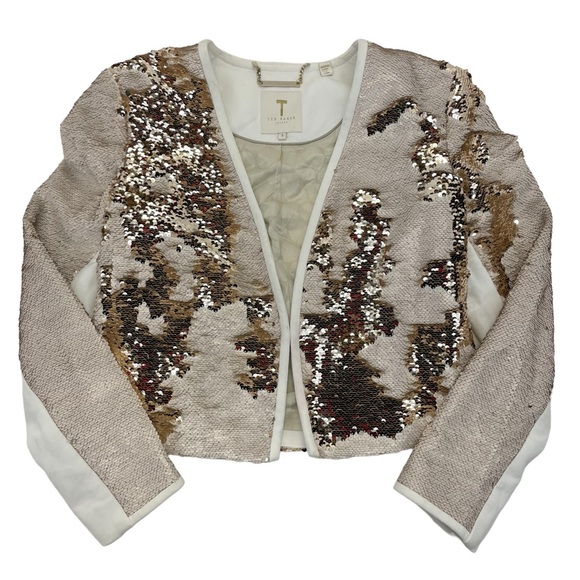 Ted Baker London Sequin Jacket Size 3 Gold/White - Picture 9 of 17